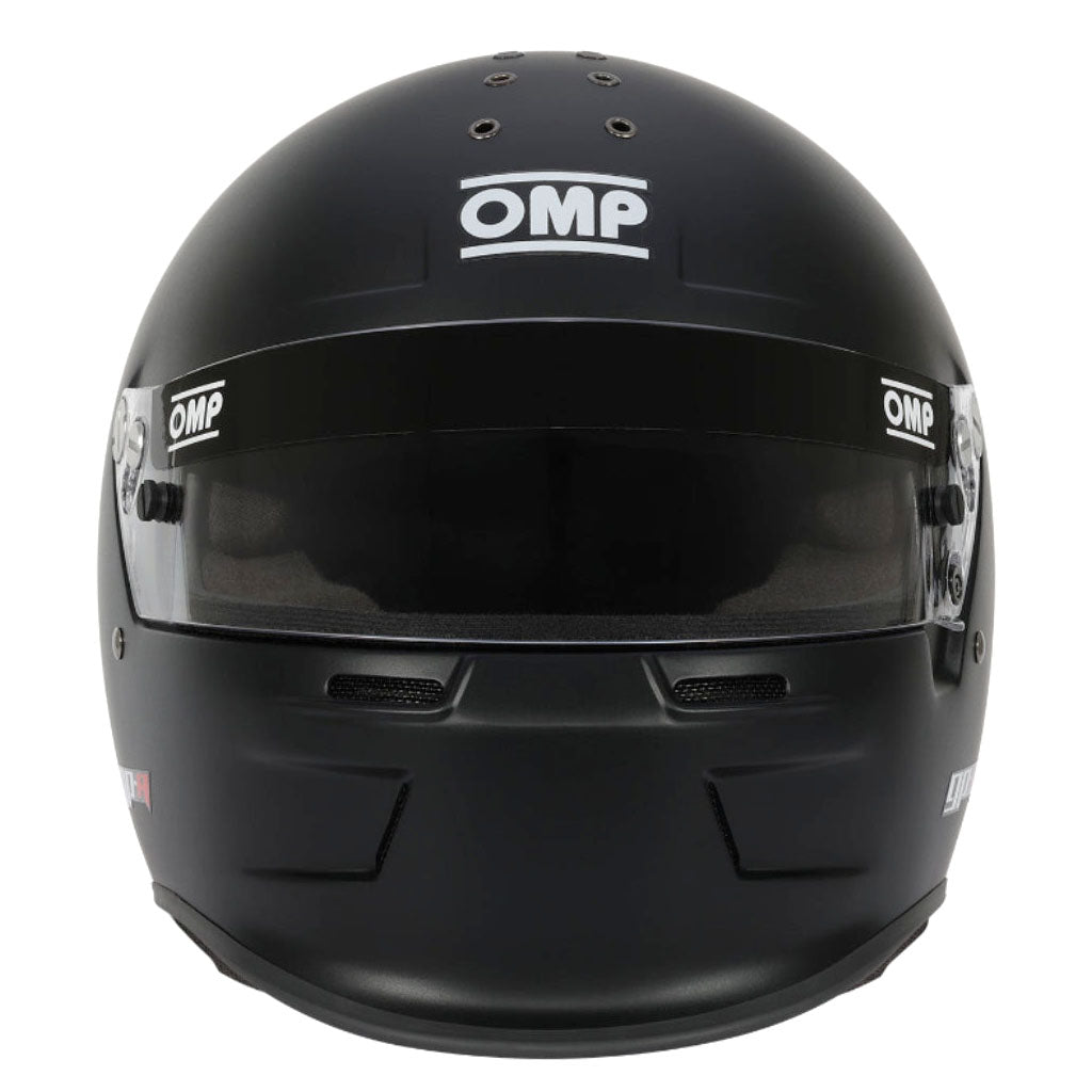 OMP GP-A full face SA2025 racing helmet matte black front view