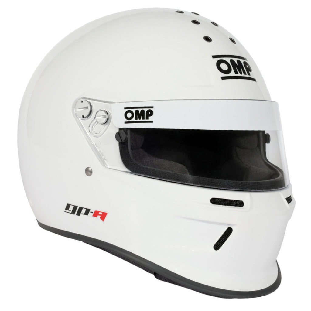 OMP GP-A full face SA2025 racing helmet gloss white side view