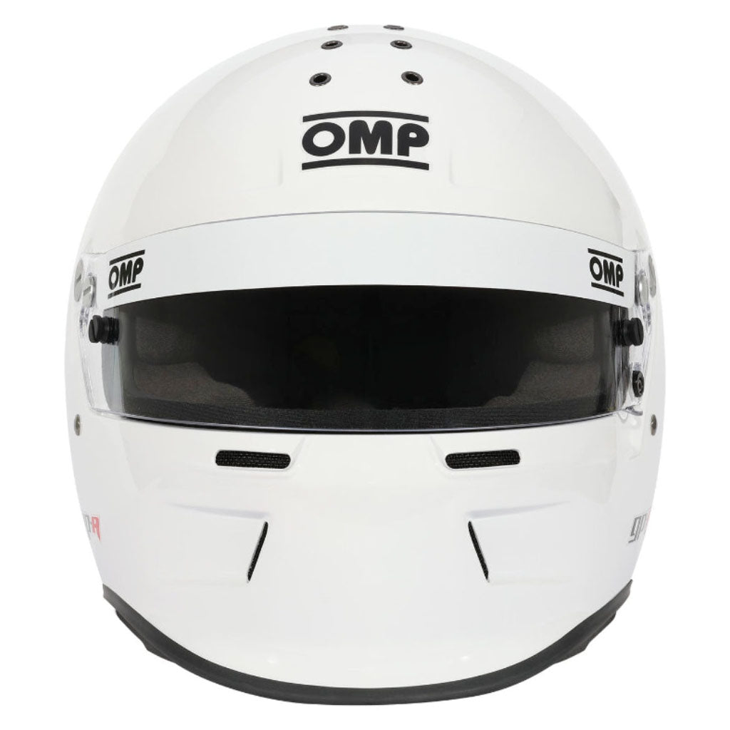 OMP GP-A full face SA2025 racing helmet gloss white front view