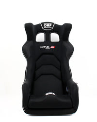 Thumbnail for A black OMP HT-4 R racing bucket seat with white stitching and white logo accents, photographed from the front on a white background.