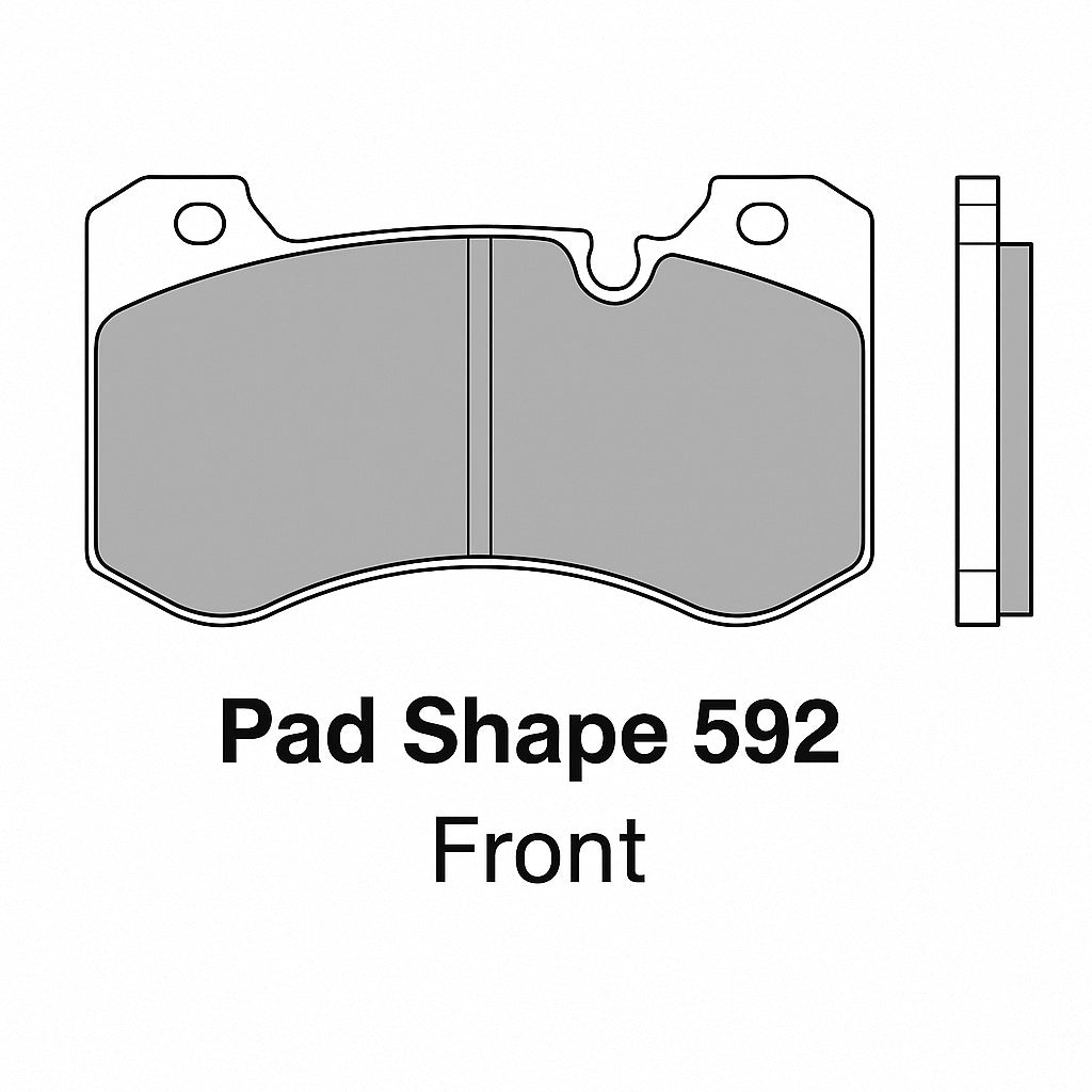 Diagram of a brake pad with 'Pad Shape 592 Front' text on a white background