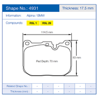 Thumbnail for Technical drawing of Pagid 4931 brake pad with dimensions and specifications