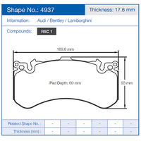 Thumbnail for Technical drawing of a Pagid 4937 brake pad with dimensions and specifications