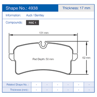 Thumbnail for Pagid 4938 Brake pad with dimensions and specifications for Audi and Bentley 