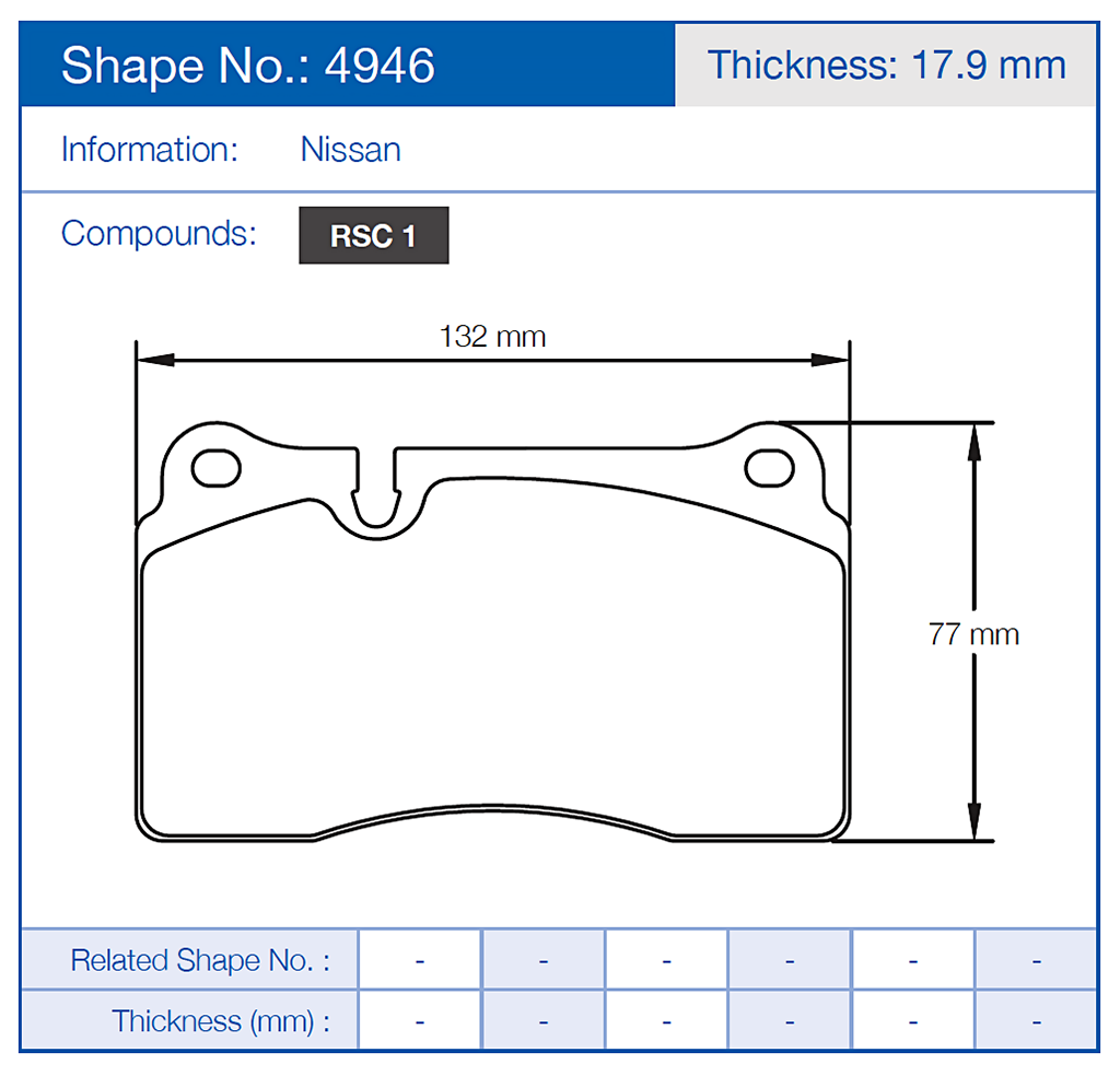 Technical drawing of a Pagid 4946 brake pad with dimensions and Nissan branding