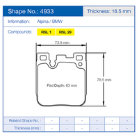 Thumbnail for Technical diagram of a Pagid 4933 brake pad with dimensions and specifications.