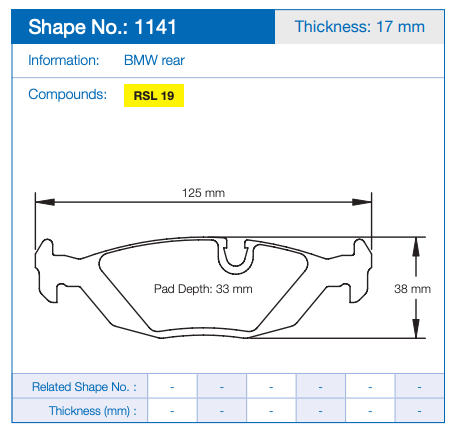 Pagid 1141 Brake Pad Dimension Image