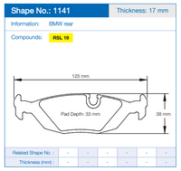 Thumbnail for Pagid 1141 Brake Pad Dimension Image