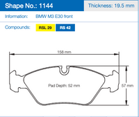 Thumbnail for Pagid 1144 Brake Pad Dimension Image