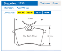 Thumbnail for Pagid 1158 Brake pad Dimension Image