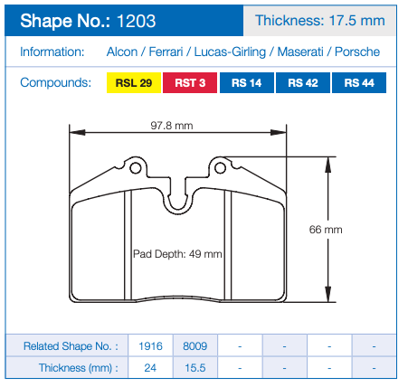 Pagid 1203 Brake Pad Dimension Image