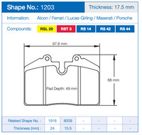 Thumbnail for Pagid 1203 Brake Pad Dimension Image