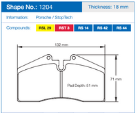 Thumbnail for Pagid 1204 Brake Pad Dimension Image