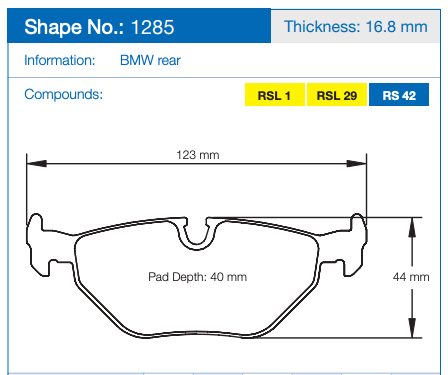 Pagid 1285 Brake Pad Dimension Image