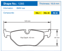 Thumbnail for Pagid 1285 Brake Pad Dimension Image