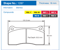 Thumbnail for Pagid 1287 Brake Pad Dimension Image
