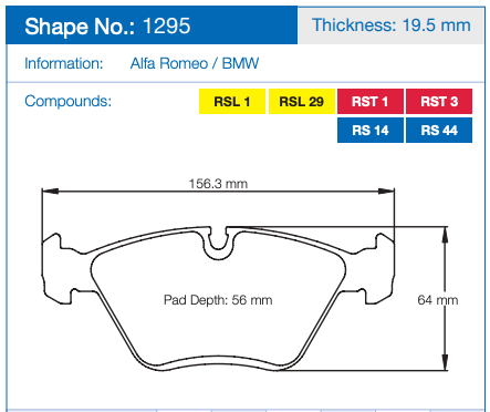 Pagid 1295 Brake Pad Dimension Image