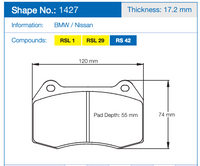 Thumbnail for Pagid 1427 Brake Pad Dimension Image