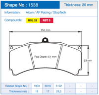 Thumbnail for Pagid 1538 Brake Pad Dimension Image