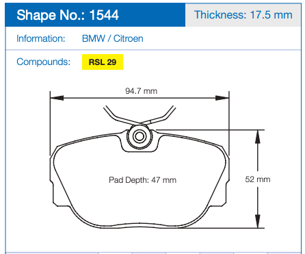 Pagid 1544 Brake Pad Dimension Image