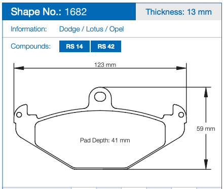Pagid 1682 Brake Pad Dimension Image