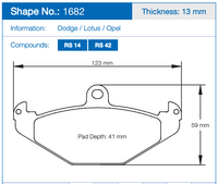 Thumbnail for Pagid 1682 Brake Pad Dimension Image