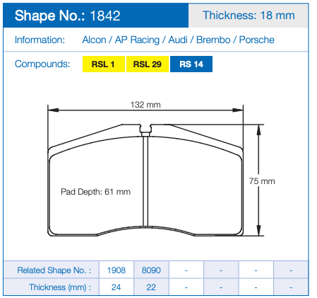 Pagid 1842 Brake Pad Dimension Image