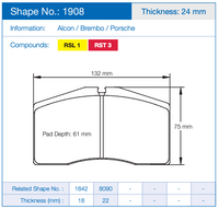 Thumbnail for Pagid 1908 Brake Pad Dimension Image