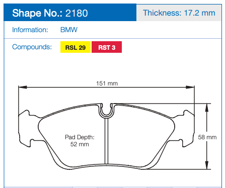 Pagid 2180 Brake Pad DImension Image