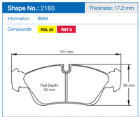 Thumbnail for Pagid 2180 Brake Pad DImension Image