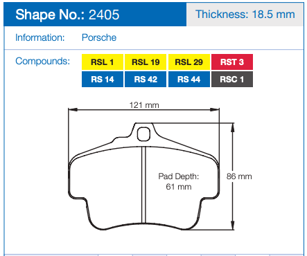 Pagid 2405 Brake Pad Dimension Image