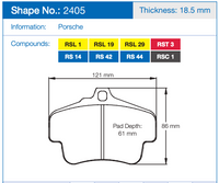 Thumbnail for Pagid 2405 Brake Pad Dimension Image
