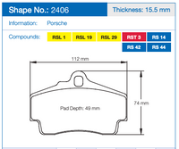 Thumbnail for Pagid 2406 Brake Pad Dimension Image
