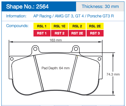 Pagid 2564 Technical dimension diagram of a brake pad, showing shape number 2564, thickness 30 mm, pad depth 64 mm, and overall height 74.3 mm.