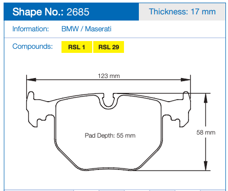 Pagid 2685 Brake Pad Dimension Image