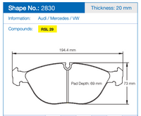 Thumbnail for Pagid 2830 Brake Pad Dimension Image