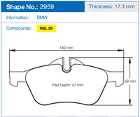 Thumbnail for Pagid 2959 Brake Pad Dimension Image