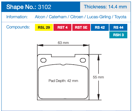 Pagid 3102 Brake Pad Dimension Image