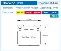 Thumbnail for Pagid 3102 Brake Pad Dimension Image