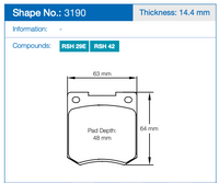 Thumbnail for Pagid 3190 Brake Pad Dimension Image