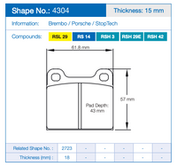 Thumbnail for Pagid Racing Brake Pads No. 4304