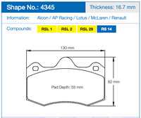 Thumbnail for Pagid 4345 Brake Pad Dimension Image
