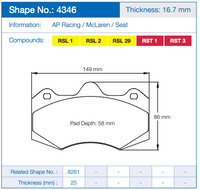Thumbnail for Pagid 4346 Brake Pad Dimension Image