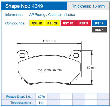 Pagid 4349 Brake Pad Dimension Image