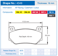 Thumbnail for Pagid 4349 Brake Pad Dimension Image
