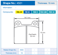 Thumbnail for Technical specification sheet for a Pagid brake pad showing Shape 4501