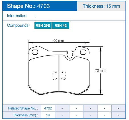 Pagid 4703 Brake Pad Dimension Image