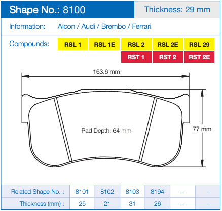 Pagid 8100 Brake Pad Dimension Image