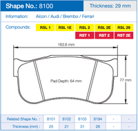 Thumbnail for Pagid 8100 Brake Pad Dimension Image