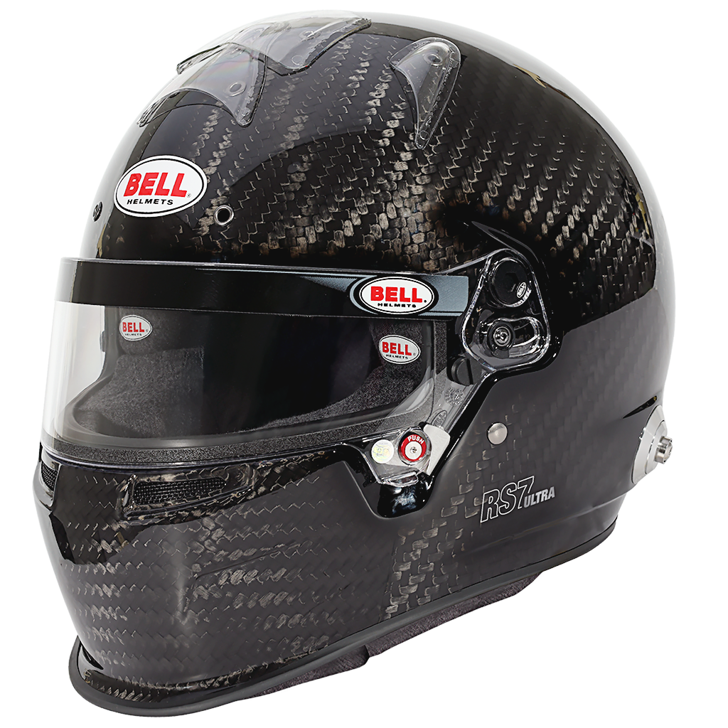 Bell RS7 ULTRA Carbon racing helmet with high-downforce duckbill chin spoiler